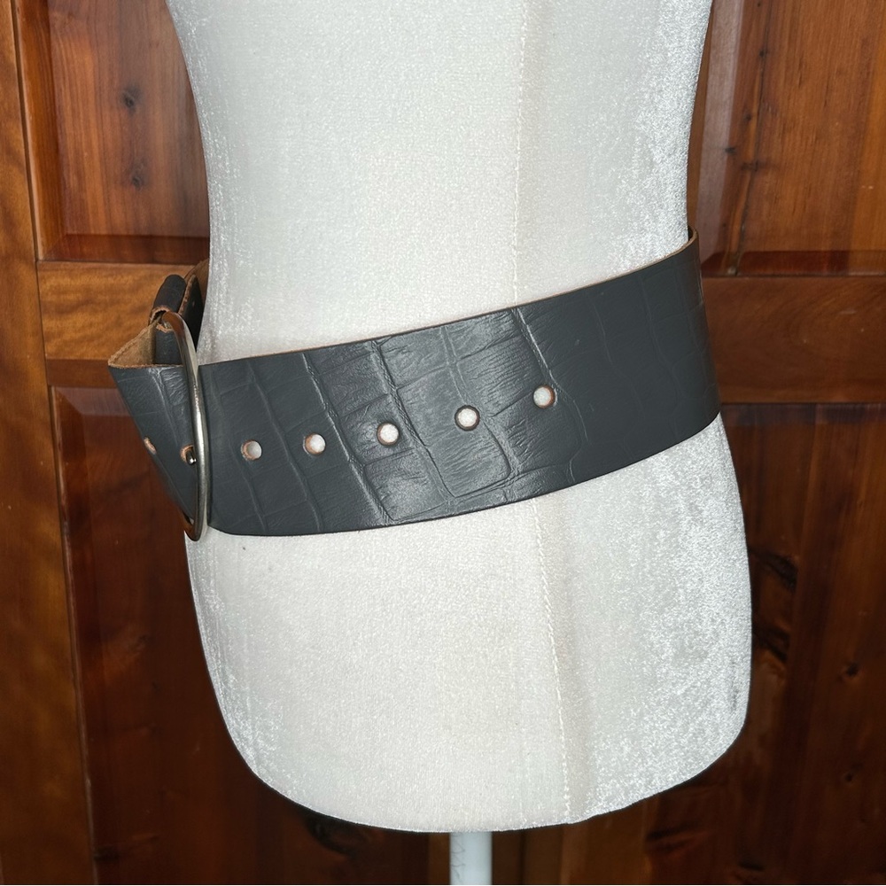 Vintage '84 Paris Statement Wide Belt Croute de Cuir Leather with Silver Buckle - Picture 7 of 17